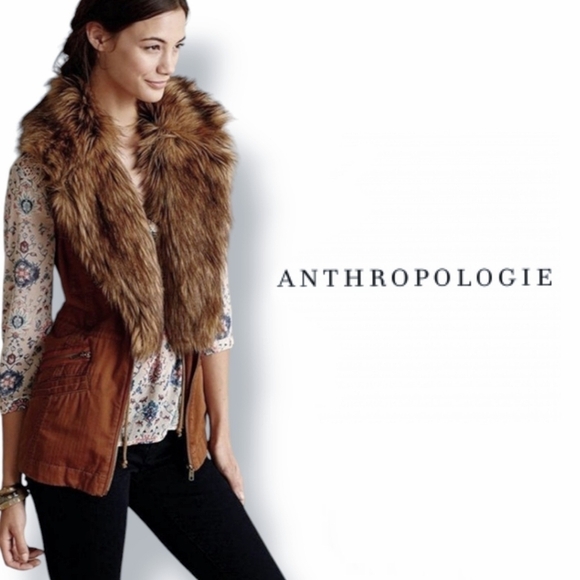Heihei Jackets & Blazers - Anthro Hei Hei Faux Fur Lined Utility Vest XS Brown Cinch Waist